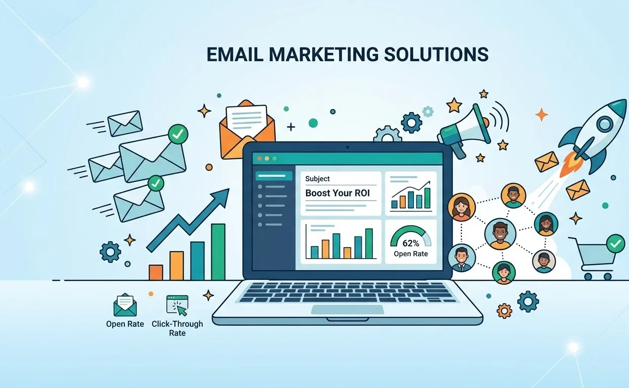An email campaign dashboard showing open rate and click-through performance