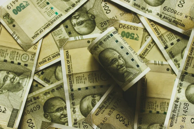 Close-up of Indian rupee banknotes