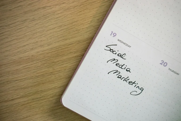 Planner page with the words Social Media Marketing handwritten on it