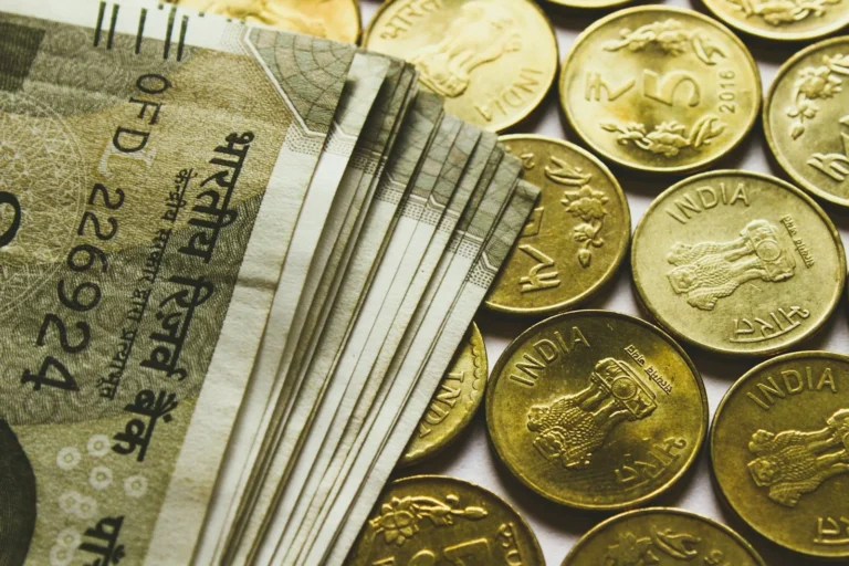 Indian rupee coins and banknotes